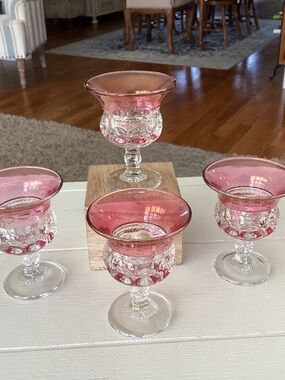 Set of (4) Vintage Tiffin-Franciscan King’s Crown Cranberry Pink Cocktail Glasse